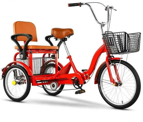 Tricycle adulte pliant,tricycle tandem 20 pouces avec siège arrière pour personnes âgées,vélo tricycle cruiser 3 roues avec freins sensibles,selle et guidon réglables hauteur,tricycle cargo et habité