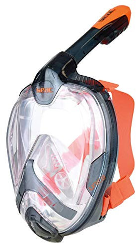 Seac Unica, Vollgesichtsmaske zum Schnorcheln, Vollgesichtsmaske mit 180° Sichtfeld, L/XL, schwarz/orange