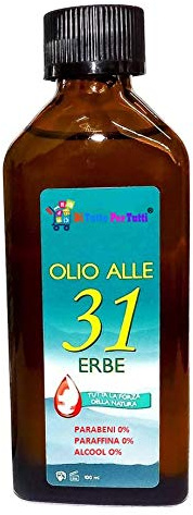 Di Tutto Per Tutti® Olio 31 Erbe Antica Formula Svizzera Utile Contro Mal di Testa e Dolori Al Corpo Senza Parabeni, Paraffina e Alcohol - 100ml