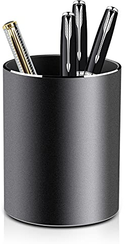 VAYDEER 【Durable Metal】 Metal Pen Holder Aluminum Pen Pot, Round Pencil Holder Pot Desktop Makeup Brush Holder Pot for Desk, Office/School Pen Storage Organizer - Black