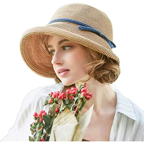 Damen Sonnenhut mit breiter Krempe, elegant, strukturiert, gebogen, Fedora-Schlapphut, Strandhut, LSF 50+