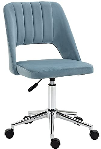 Vinsetto Homeoffice Stuhl mit Samtoptik Schreibtischstuhl Blau | Höhenverstellbar, Drehstuhl, Schminkstuhl, Bürostuhl, Bis 120 kg Belastbar, für Arbeitszimmer, Schlafzimmer