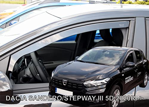 J&J AUTOMOTIVE Heko Déflecteurs d'air et de Vent pour Dacia Sandero/Stepway Depuis 2021, Lot de 2pcs, Teintés, Avant et Arrière, Aérodynamique