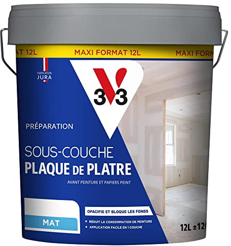 V33 SOUS-COUCHE PLAQUE DE PLATRE, Préparation avant peinture et papier peint, Blanc mat, 12L