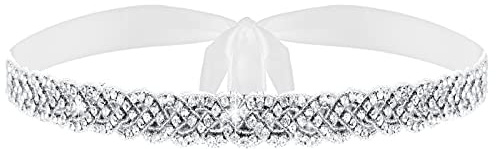 Bencailor Braut Strass Silber Gürtel Kristall Bindegürtel Schärpe Damen (Weiß, Silber)