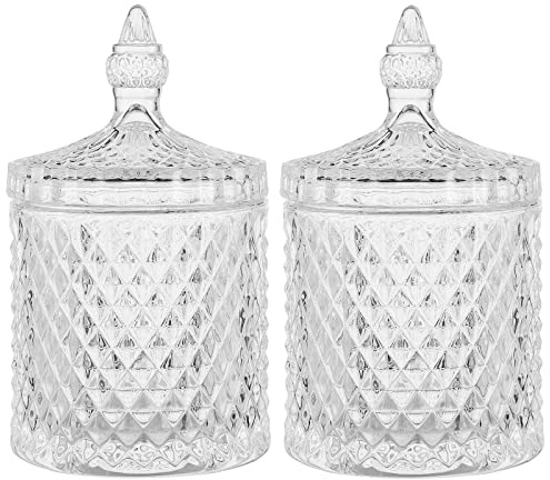 rejomiik Qtip Lot de 2 grands pots d'apothicaire en verre avec couvercle pour accessoires de salle de bain et rangement de maquillage pour cotons-tiges, éponges de maquillage, bonbons, bijoux,