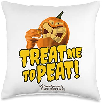 Whisky Statement Treat Me To Peat Halloween Pumpkin Whisky Throw Pillow