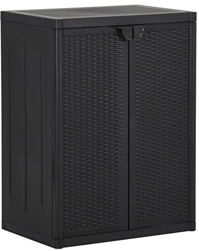 Mogou Gartenschrank, Geräteschuppen, Wetterfest, Outdoor Schrank, Gerätehaus, Gartenhausschränke, Terrassenschrank, Schwarz 65x45x88 cm PP Rattan
