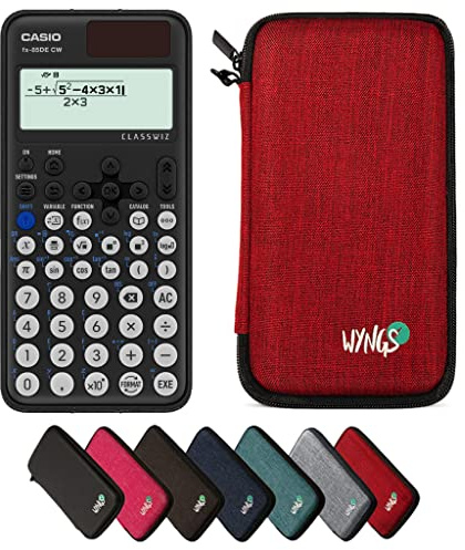 Casio fx-85DE CW ClassWiz inkl. WYNGS Schutztasche Rot - Wissenschaftlicher Taschenrechner - Basic Set