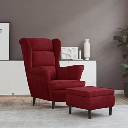 INLIFE Ohrensessel mit Hocker Weinrot Samt,26.85kg,3115936