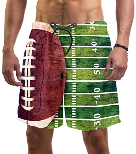 WOSHJIUK Herren-Shorts,Badehose,schnell trocknend,Sport-American-Football-Feld,Board Short Outdoor Walk Beach Bademode