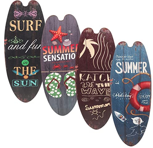 OFFSCH 4stücke Holz Surfbrett Wanddeko Surfbrett Holzplakette Für Wand Deko Surfen Zimmerdeko Strand Dekorationen Zum Selbermachen