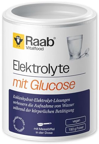 Raab Vitalfood Elektrolyte mit Glucose, 190g, vegan, gut dosierbar, mit Messlöffel, wirkt isotonisch,verbessert die Aufnahme von Wasser während der körperlichen Betätigung