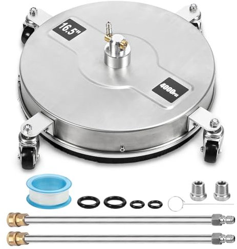 Hochdruckreiniger Oberflächenreiniger mit 4 Rädern, 1/4in Quick Plug Hochleistungs-Bodenreiniger mit 2 Verlängerungsrohren Edelstahl-Hochdruckreiniger für Terrassenreiniger