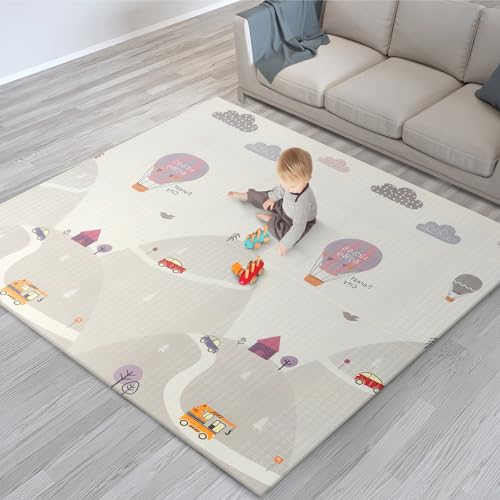 scoosh Foldable Activity Mat - Double-Sided, Reversible, Waterproof, Ideal for Playtime, Picnics, and Quality Family Bonding - Premium Quality Outdoor & Indoor Mat (150 x 200 cm, Mountains & Cars)