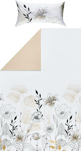 REDBEST Wendebettwäsche Biber weiß-Taupe Größe 1x 155x220 cm + 1x 40x80 cm