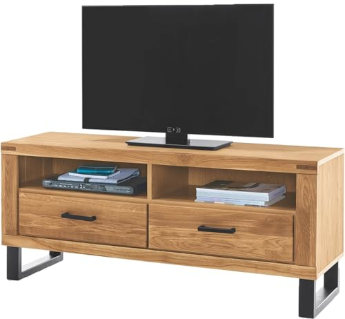 möbelando TV-Schrank >Tom-I< in Wildeiche/schwarz aus Teilmassiv - 138x60x50cm (BxHxT)