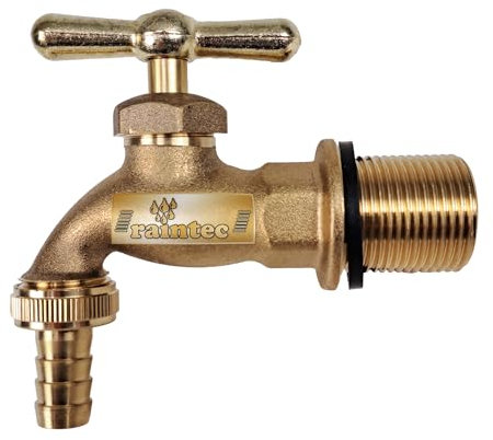 Robinet en laiton 3/4 pour baril de pluie, robinet de sortie en laiton, filetage long avec joint, pour tout stockage de pluie, réservoir d'eau. Robinet à boisseau sphérique de soupape de sortie