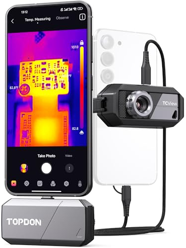 TOPDON TS001 Caméra thermique monoculaire à résolution infrarouge 256 x 192 pour Android, vision nocturne thermique avec objectif de mise au point réglable de 9 mm, rapport de test infrarouge, plage