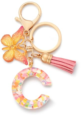 CHUQING Buchstabe Schlüsselanhänger Mädchen mit Schmetterling | Schmetterling Buchstaben Schlüsselanhänger mit Anfangsbuchstabe für Frauen und Damen, glitzerndes Accessoire und Geschenk.