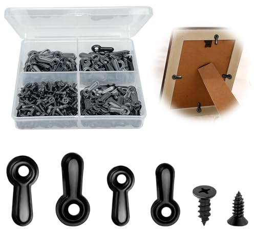 200 pcs photo cadre pivotant bouton de fixation, cadre photo matériel et vis, tête plate cadre photo vis de suspension, ensemble de crochets photo pour la maison, galerie, bureau et fête (2 tailles)