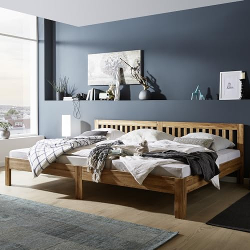 Ecolignum Familienbett Scala 240x200 Eiche, Massivholzbett mit geölter Oberfläche, FSC & PEFC Zertifiziert, modernes Design, Bettgestell ohne Matratze & Lattenrost, Massiv Bett Familien-Bett Bed