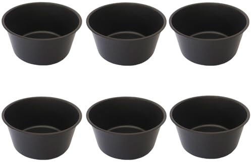 Heluok 6 moldes de acero al carbono, antiadherentes, mini Yorkshire, moldes para magdalenas, moldes individuales para tartas de huevos, taza redonda para hornear, color negro (3.1 x 1.4 pulgadas)