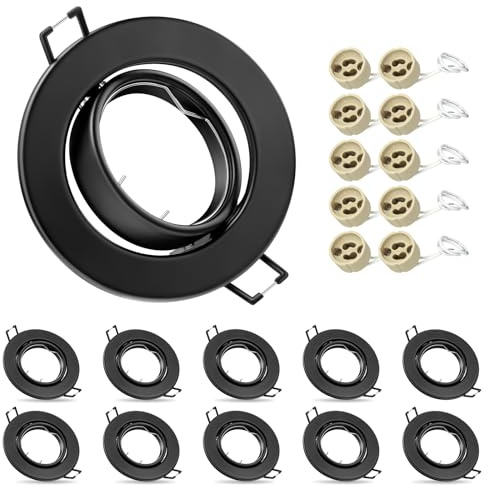 10Pcs GU10 Einbaustrahler Rahmen Schwarz, 30°Schwenkbar Einbauspots Rahmen | Außen-Ø 90mm, Einbau-Ø 65-80mm,GU10 Fassung inkl.,Decken Spot Schwarz Rund,ohne Leuchtmittel,für Decke & Wand, moderne Optik