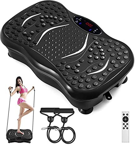 Plaques vibrantes, machine à plaques vibrantes, prend en charge la connexion Bluetooth et USB, 2 bandes de résistance, entraîneur de fitness vibrant pour la perte de poids et la tonification du corps