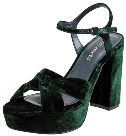 Marc Fisher Women's Deren Heeled Sandal, Dark Green Velvet 300, 7