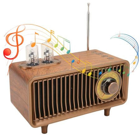 Plyisty Mini Radio FM de Madera, Altavoz Retro, FM Estilo Vintage con Altavoces de 5 W, Chip Batería de Larga Duración, para Dispositivos/iOS