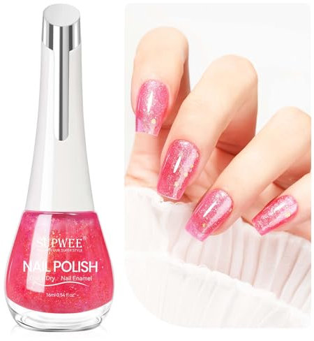 SUPWEE Glitzer Nagellack - 16ML Rosa Glitzer Glanz Nagellack Schnelltrocknender Gellack Keine Aushärtung erforderlich Nail Polish für DIY Nail Art Maniküre