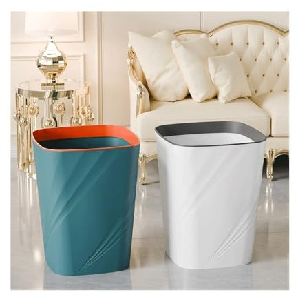Corbeille à papier Corbeille à papier, plastique, carrée, sans couvercle, avec anneau de compression, corbeille à papier for la maison, la cuisine, le bureau, grande/petite, verte et blanche, deux paq