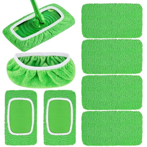 8 Stück Bodenwischer Bezug für Swiffer, Grün Trockene Bodentücher, Wiederverwendbar Reinigungstücher Pad, Weich Waschbare Flachmopptuch, Tuch Waschbar Wischmopp Bezug für Hartböden Holzböden