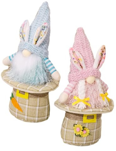 Warmhm 2 Stücke Ostern Bunny GNOME Puppe Wohnkultur Figurine GNOME Puppe Ornament