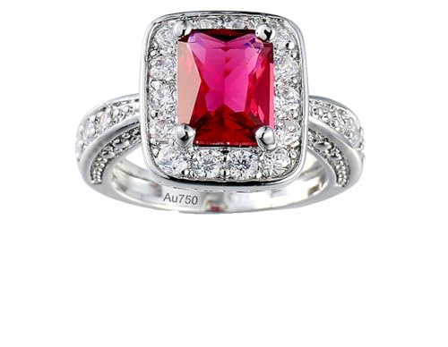 KnSam Echter Schmuck Freundschaftsringe Weißgold Au750, Labor Erstellt Turmalin Klassisch Eheringe Rot, 18K Partnerringe mit Moissanit, Gr.65 (20.7)