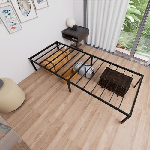 YRHome Modern Bettrahmen Metallbett 90x200 cm Plattformbett aus Metall robusten Stahllatten Einzelbett Schwarz Höhe 41.5 cm Stauraum unter dem Bett für Schlafzimmer Gästezimmer