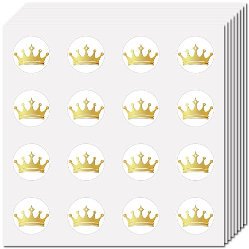 CREATCABIN 128Stück Kronen Planer Aufkleber Goldene Kronen Helm Aufkleber Selbstklebend Wasserfest Runde Punkte Cartoon Aufkleber Massenetiketten Für Scrapbooking Basteln Kalender Wasserflaschen 2.5cm