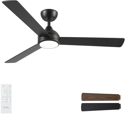 CJOY Ventilador de Techo con Luz Negro 132cm, Ventilador de Techo con Luz y Mando Silencioso Madera, 6 Velocidades, 3 CCT Regulable, Reversibles CC, Temporizador Para Dormitorio