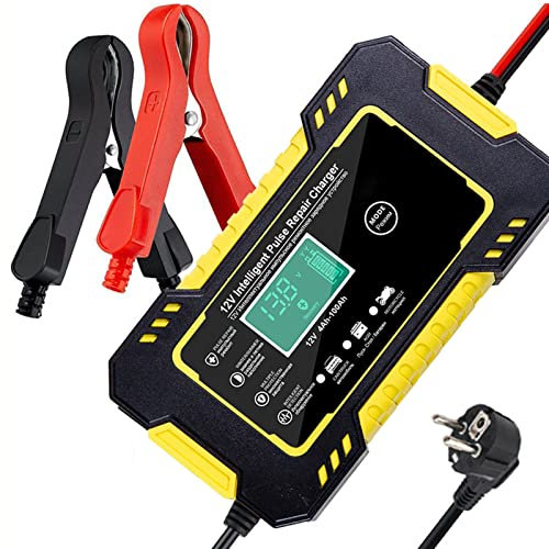 YIWEOG Chargeur de Batterie de Voiture, Chargeur de Batterie Automatique Intelligent 12 V 6 A avec écran LCD Chargeur de réparation d'impulsions pour Voiture, Tondeuse à Gazon, Moto, Bateau, SUV AGM