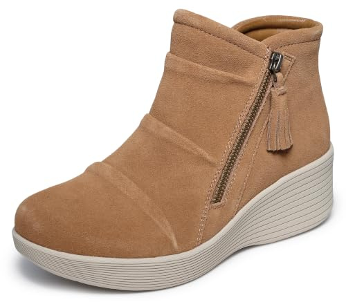 Skechers Women's PARALLEL LITE, Ruched side zip boot with Air-Cooled Memory Foam, Chestnut, 6M