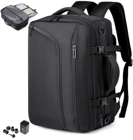 YELVYA Mochila de viaje con sistema de vacío, mochila con sellado de compresión al vacío y bomba, equipaje de mano for avión, expandible, ahorra espacio, bolsa de viaje informal de negocios.