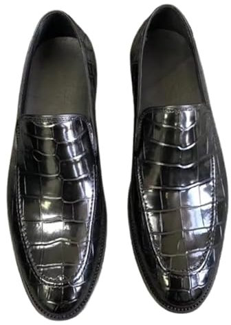 Krokodilhaut, klassisch, einfarbig, schwarz, Herren-Anzugschuhe, echtes Alligatorleder, Schlupfschuhe mit Kuhfell-Laufsohle, Schwarz, 6.5 US