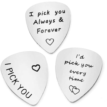 HAMPPLIES 3 Stück Edelstahl Gitarrenplektren mit Buchstabenmotiv Leicht und Tragbar Geschenk für Gitarrensammler und Musikliebhaber im Alltag