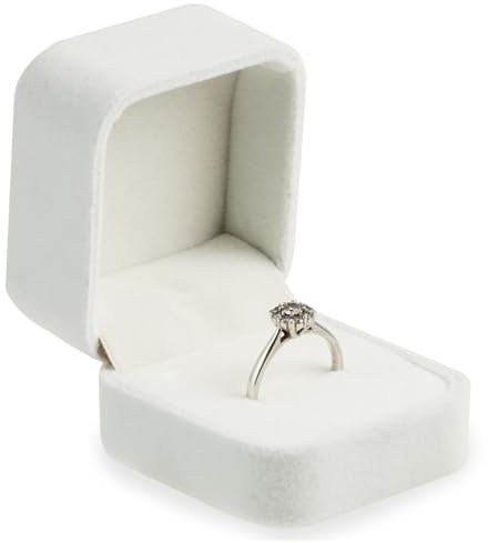 Jecdfs 1pcs caja anillo compromiso,ring box,caja anillos boda,Caja de Anillos de Terciopelo Blanco,para Bodas, Propuestas y San Valentín, Expositor de Joyas en Mostradores