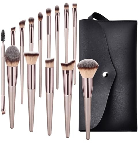 14 Champagner Goldholzgriff Make -up Pinsel Schönheitswerkzeuge Foundation Make -up Lidschattenbürsten Set