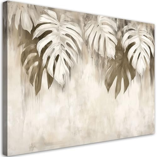 Feeby Lienzos Decorativos - Cuadros Decoracion Salon Modernos - Hojas de monstera colgantes beige - 45x30 cm - Decoración Para el Salón y el Dormitorio