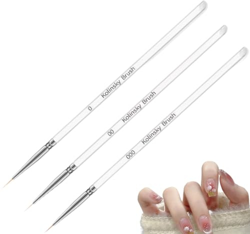 WUSJCOF Pinceaux professionnels nail art, 3 pièces, liner pour ongles, poils extrêmement fins, en détail, DIY nails gel, design élégant, matériaux de haute qualité, différentes tailles (Blanc)