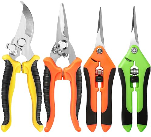 4 Pack Garden Pruning Shears Stainless Steel (Yellow/Orange/Green) | Scissors, Clippers, Pruning Snips for Gardening Tools, Sharp Blades