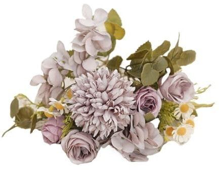 Fiori Finti, Ortensie Finte Realistiche 4 pezzi di delicati fiori artificiali di rose di seta, boccioli di girasole, decorazioni natalizie for matrimoni, casa, San Valentino, tarassaco e ortensia.(Ros